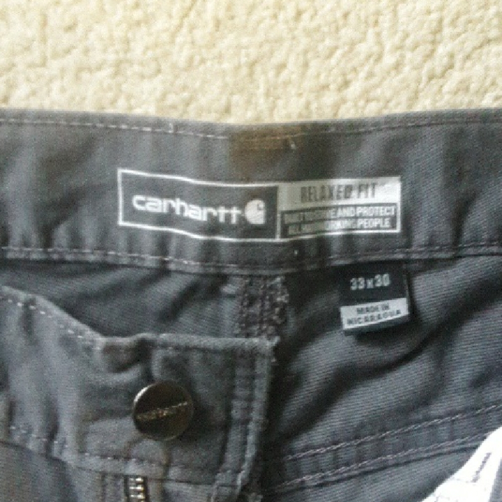 Carhartt Dark Grey Or Charcoal Colored Work Pants with Logo Waistband,